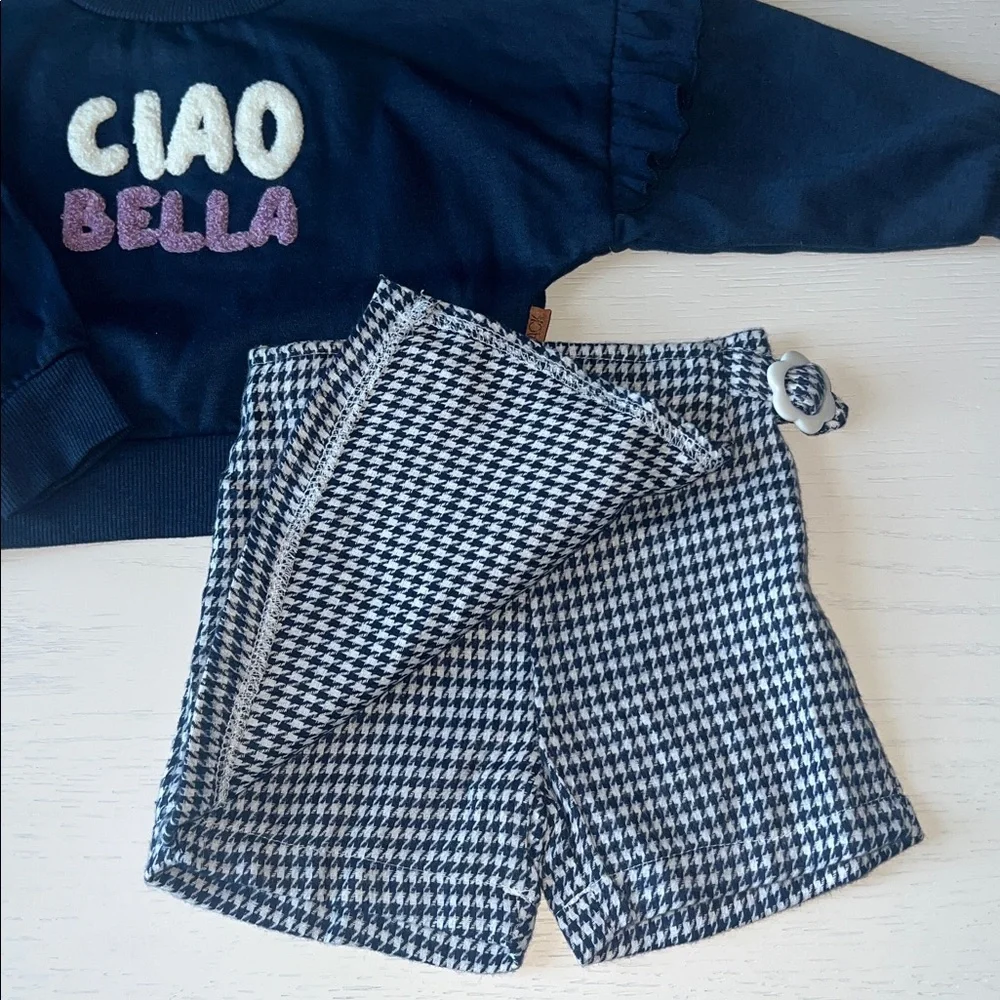 Lila & Jack Ciao Bella 3 Piece Set Sweatshirt Skort Headband 2T 3T